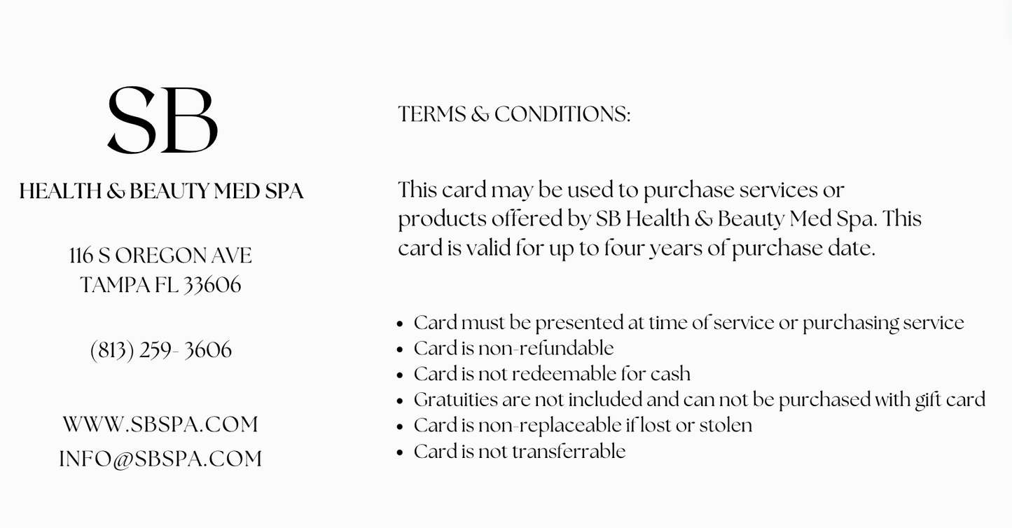SB Health & Beauty Med Spa Gift Card $500